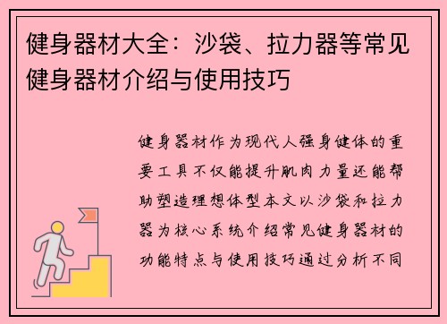 健身器材大全：沙袋、拉力器等常见健身器材介绍与使用技巧